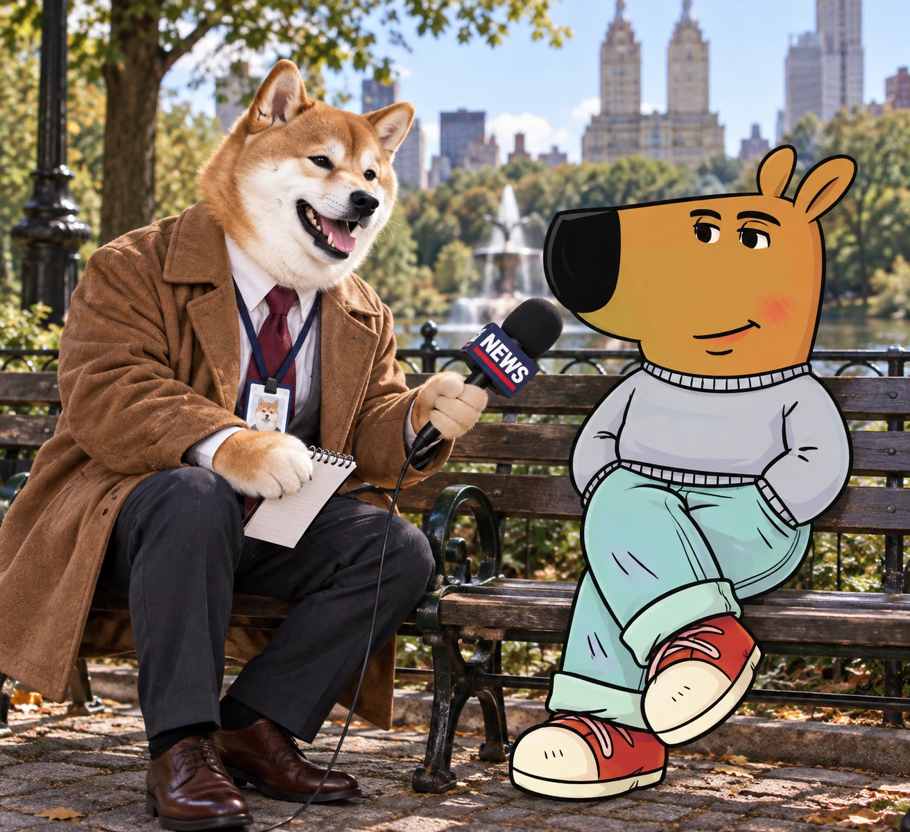 Reportinu interviewing Chill Guy in Central Park